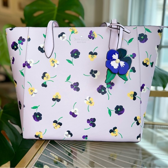 kate spade Handbags - NWT Kate Spade Large Light Purple, Yellow, Green, Black Floral Tote w/Accessory